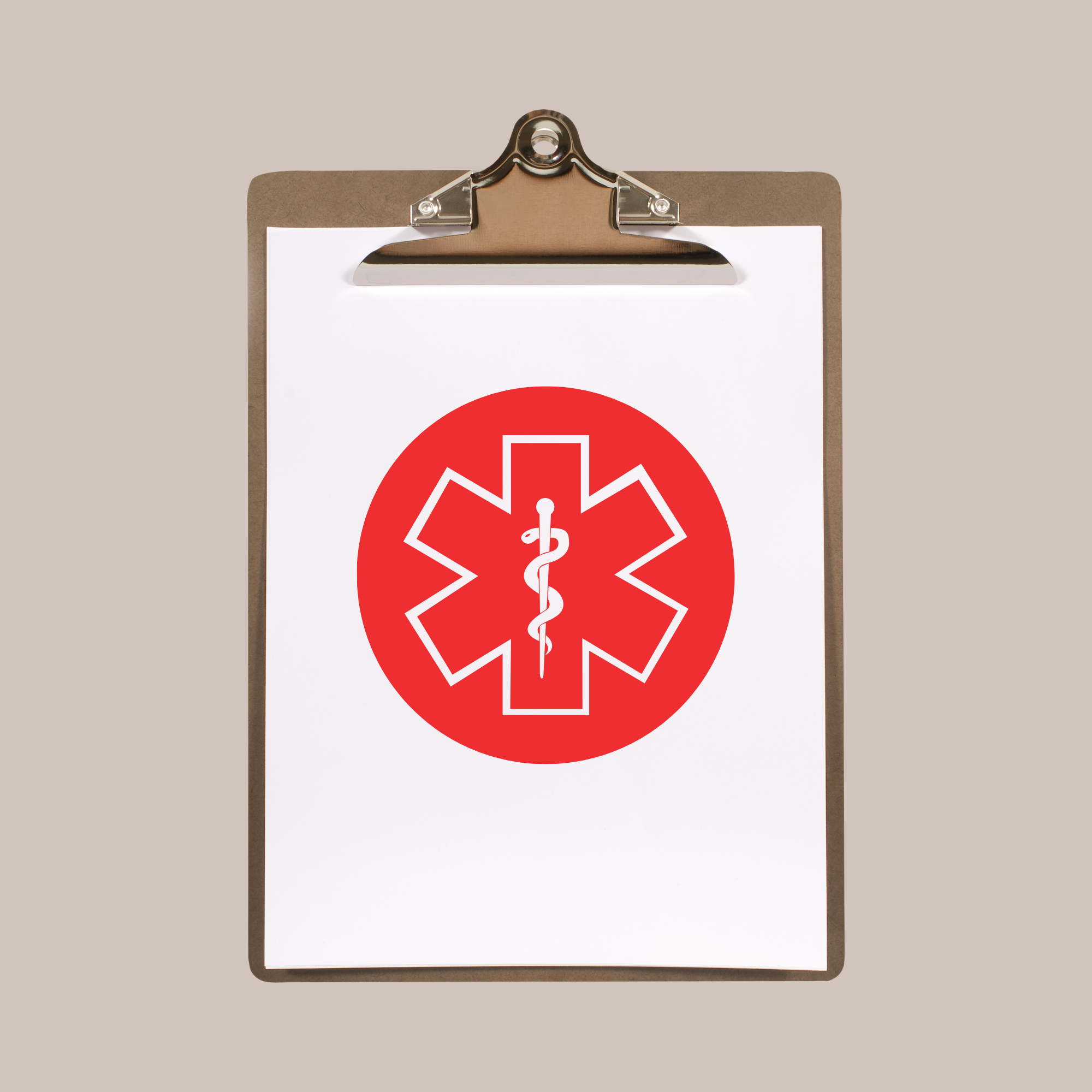 Clipboard with a medical transport certification symbol
